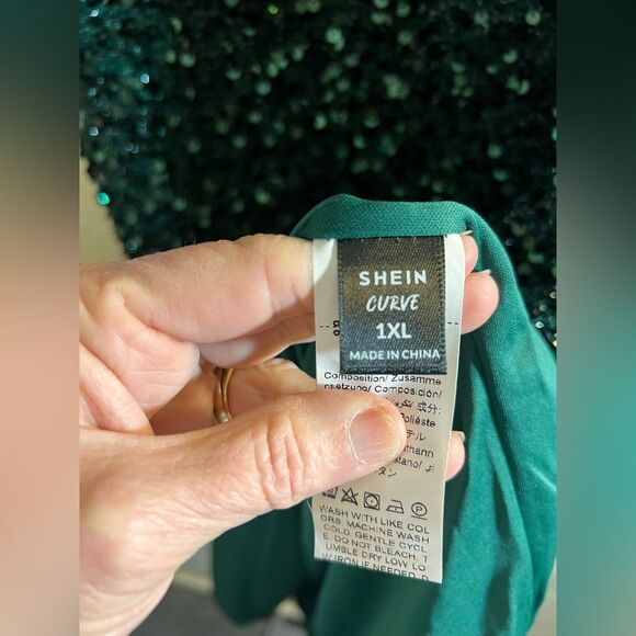 Green Sequin One-Shoulder Dress side slit, event dress-prom, wedding, elegant - Picture 6 of 9